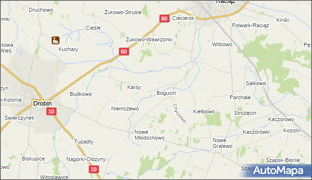 mapa Bogucin gmina Raciąż, Bogucin gmina Raciąż na mapie Targeo