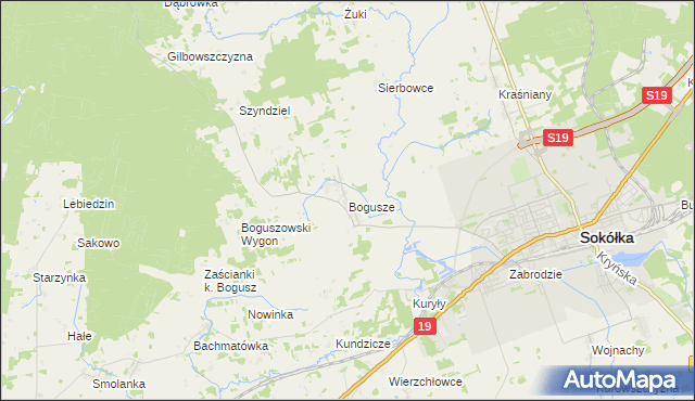 mapa Bogusze gmina Sokółka, Bogusze gmina Sokółka na mapie Targeo