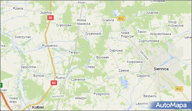 mapa Borówek gmina Siennica, Borówek gmina Siennica na mapie Targeo
