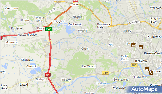 mapa Chełm gmina Kraków, Chełm gmina Kraków na mapie Targeo