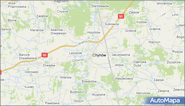mapa Chynów powiat grójecki, Chynów powiat grójecki na mapie Targeo