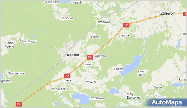 mapa Dąbrowa gmina Kaliska, Dąbrowa gmina Kaliska na mapie Targeo