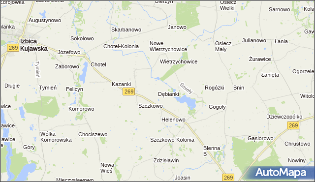 mapa Dębianki gmina Izbica Kujawska, Dębianki gmina Izbica Kujawska na mapie Targeo