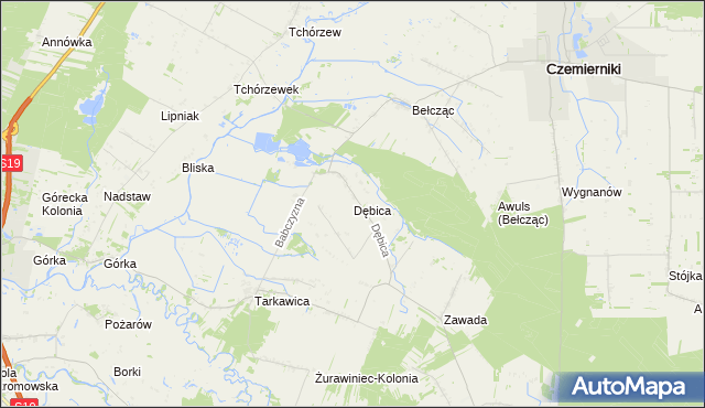 mapa Dębica gmina Ostrówek, Dębica gmina Ostrówek na mapie Targeo