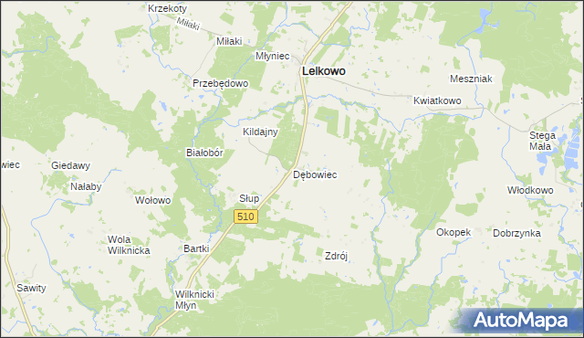 mapa Dębowiec gmina Lelkowo, Dębowiec gmina Lelkowo na mapie Targeo