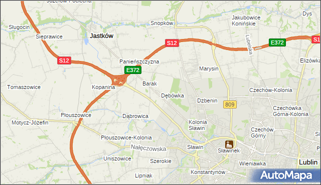 mapa Dębówka gmina Jastków, Dębówka gmina Jastków na mapie Targeo