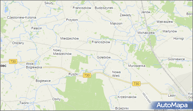 mapa Gołębiów gmina Jasieniec, Gołębiów gmina Jasieniec na mapie Targeo