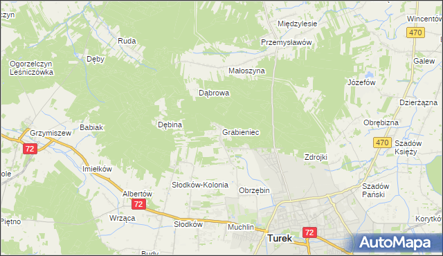 mapa Grabieniec gmina Turek, Grabieniec gmina Turek na mapie Targeo