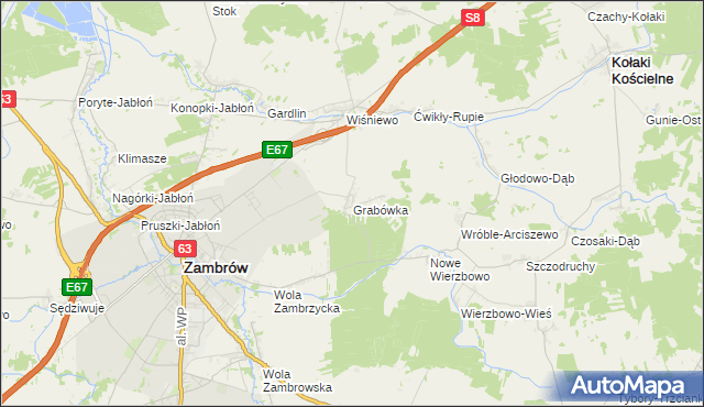 mapa Grabówka gmina Zambrów, Grabówka gmina Zambrów na mapie Targeo