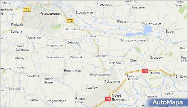 mapa Grębocin gmina Nowe Brzesko, Grębocin gmina Nowe Brzesko na mapie Targeo