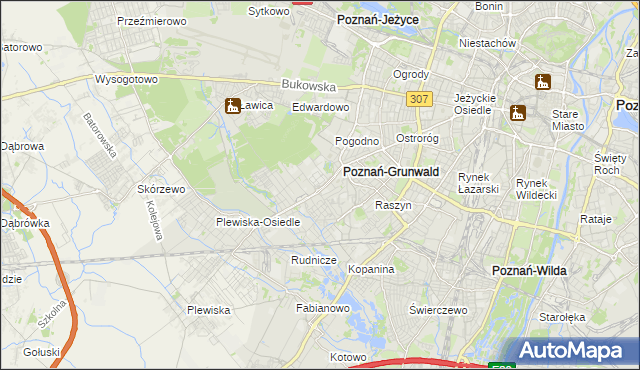 mapa Grunwald gmina Poznań, Grunwald gmina Poznań na mapie Targeo