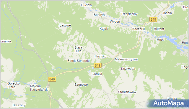 mapa Hucisko gmina Krasnobród, Hucisko gmina Krasnobród na mapie Targeo
