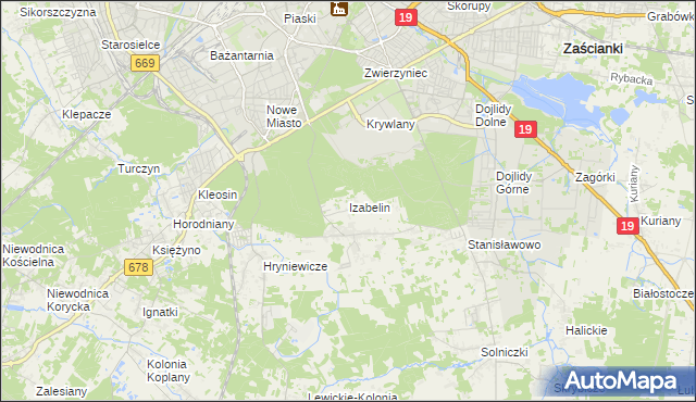 mapa Izabelin gmina Juchnowiec Kościelny, Izabelin gmina Juchnowiec Kościelny na mapie Targeo