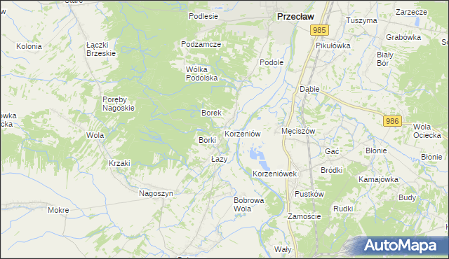 mapa Korzeniów gmina Żyraków, Korzeniów gmina Żyraków na mapie Targeo