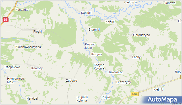 mapa Kożyno, Kożyno na mapie Targeo