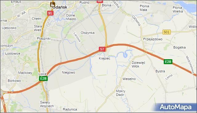 mapa Krępiec gmina Pruszcz Gdański, Krępiec gmina Pruszcz Gdański na mapie Targeo