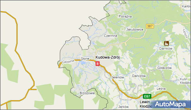 mapa Kudowa-Zdrój, Kudowa-Zdrój na mapie Targeo