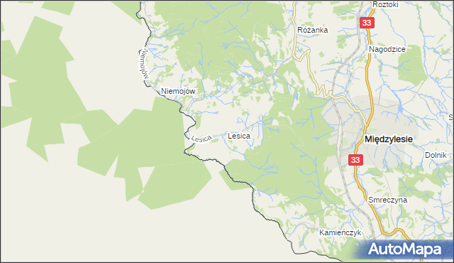 mapa Lesica gmina Międzylesie, Lesica gmina Międzylesie na mapie Targeo