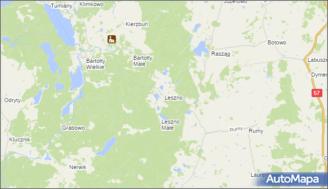 mapa Leszno gmina Barczewo, Leszno gmina Barczewo na mapie Targeo