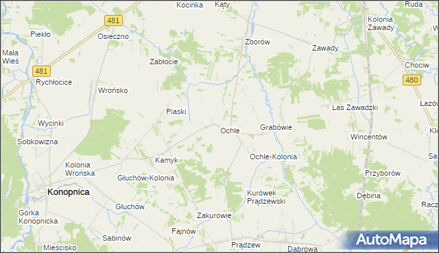 mapa Ochle gmina Widawa, Ochle gmina Widawa na mapie Targeo