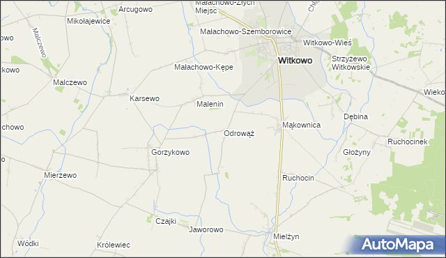 mapa Odrowąż gmina Witkowo, Odrowąż gmina Witkowo na mapie Targeo