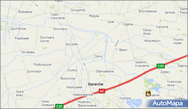 mapa Osiny gmina Baranów, Osiny gmina Baranów na mapie Targeo