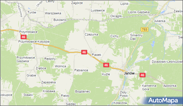 mapa Piasek gmina Janów, Piasek gmina Janów na mapie Targeo