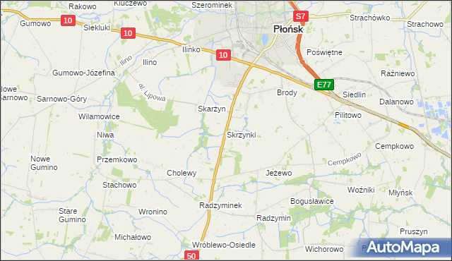 mapa Skrzynki gmina Płońsk, Skrzynki gmina Płońsk na mapie Targeo