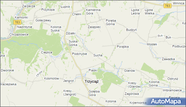 mapa Sucha gmina Trzyciąż, Sucha gmina Trzyciąż na mapie Targeo