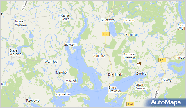 mapa Sulibórz gmina Czaplinek, Sulibórz gmina Czaplinek na mapie Targeo