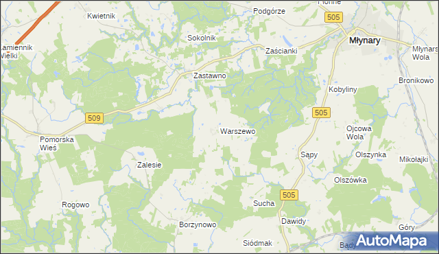 mapa Warszewo gmina Młynary, Warszewo gmina Młynary na mapie Targeo