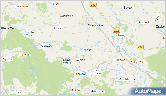 mapa Wilczyn gmina Grębocice, Wilczyn gmina Grębocice na mapie Targeo