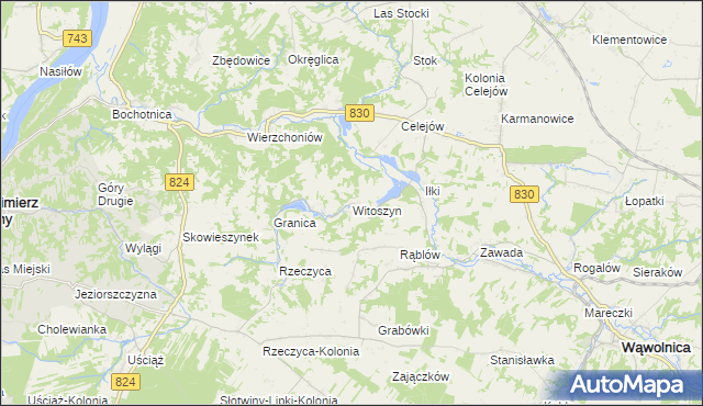mapa Witoszyn gmina Kazimierz Dolny, Witoszyn gmina Kazimierz Dolny na mapie Targeo