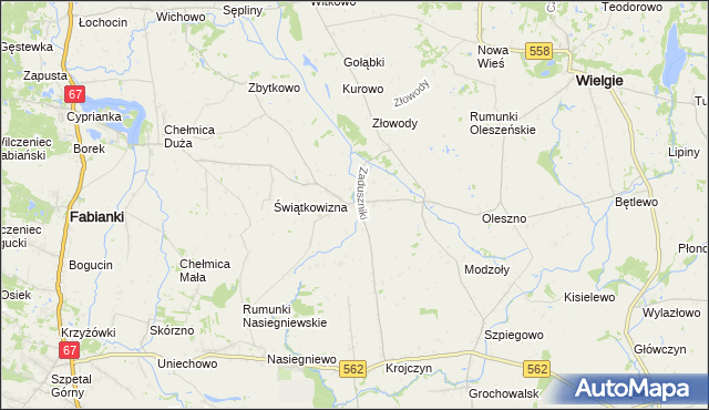 mapa Zaduszniki gmina Wielgie, Zaduszniki gmina Wielgie na mapie Targeo