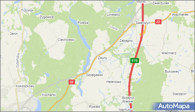 mapa Zduny gmina Starogard Gdański, Zduny gmina Starogard Gdański na mapie Targeo