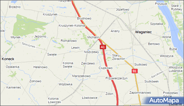 mapa Zosin gmina Waganiec, Zosin gmina Waganiec na mapie Targeo