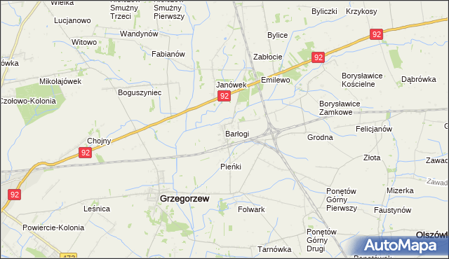 mapa Barłogi gmina Grzegorzew, Barłogi gmina Grzegorzew na mapie Targeo