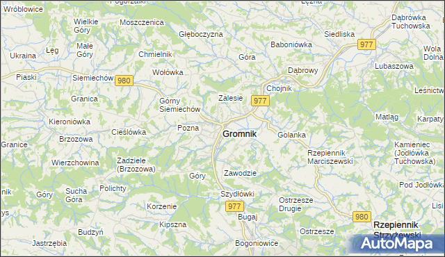 mapa Gromnik powiat tarnowski, Gromnik powiat tarnowski na mapie Targeo