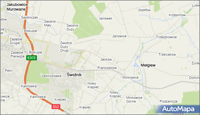 mapa Jacków gmina Mełgiew, Jacków gmina Mełgiew na mapie Targeo