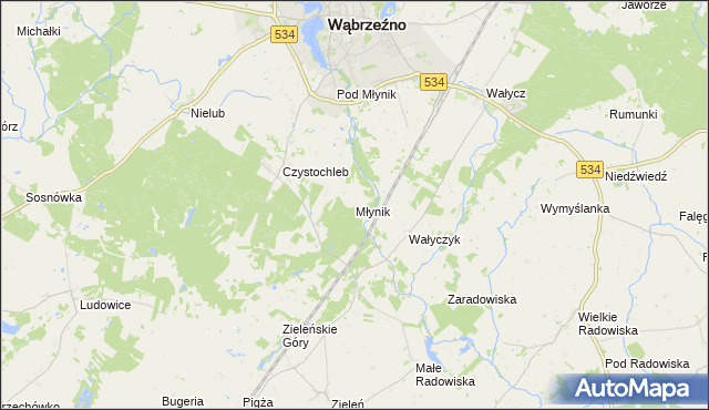 mapa Młynik gmina Ryńsk, Młynik gmina Ryńsk na mapie Targeo