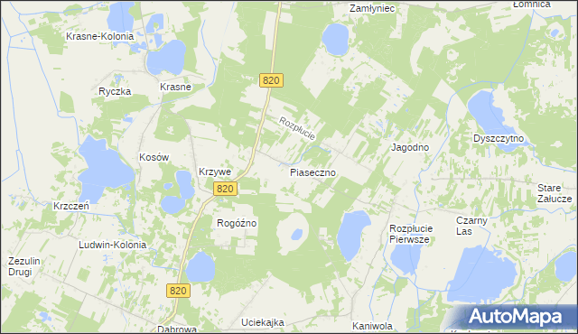 mapa Piaseczno gmina Ludwin, Piaseczno gmina Ludwin na mapie Targeo