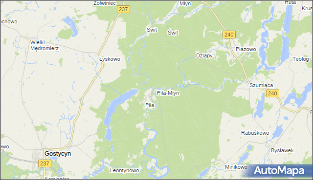 mapa Piła-Młyn gmina Cekcyn, Piła-Młyn gmina Cekcyn na mapie Targeo
