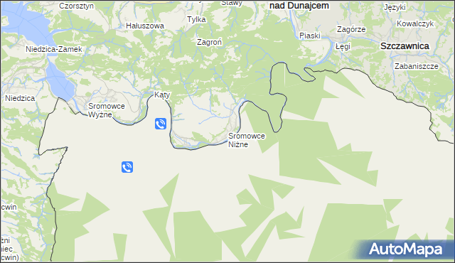 mapa Sromowce Niżne, Sromowce Niżne na mapie Targeo