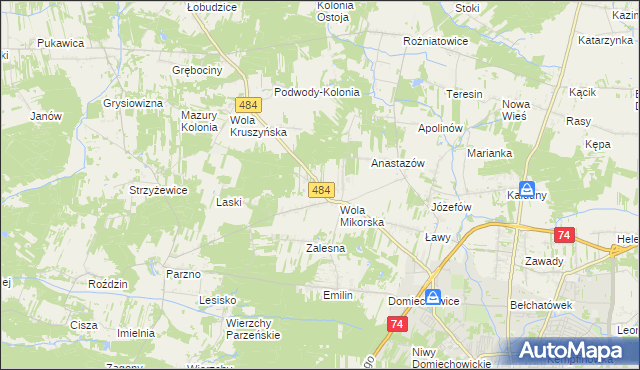 mapa Adamów gmina Bełchatów, Adamów gmina Bełchatów na mapie Targeo