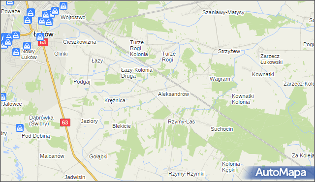mapa Aleksandrów gmina Łuków, Aleksandrów gmina Łuków na mapie Targeo