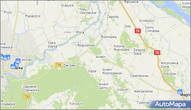mapa Anielin gmina Magnuszew, Anielin gmina Magnuszew na mapie Targeo