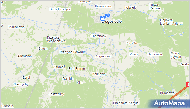 mapa Augustowo gmina Długosiodło, Augustowo gmina Długosiodło na mapie Targeo