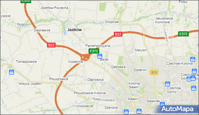 mapa Barak gmina Jastków, Barak gmina Jastków na mapie Targeo