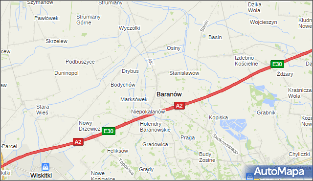 mapa Baranów powiat grodziski, Baranów powiat grodziski na mapie Targeo