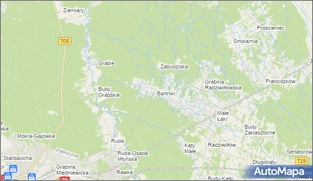 mapa Bartniki gmina Puszcza Mariańska, Bartniki gmina Puszcza Mariańska na mapie Targeo